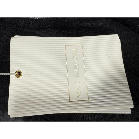 NWT Mac Duggal 49794 Black Long Sleeve Deep V Lace Babydoll Dress Size 4 - Picture 9 of 10